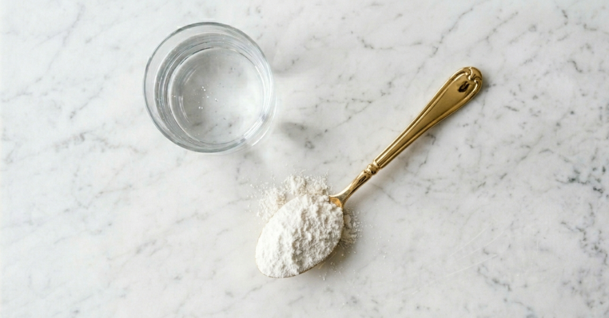Alaya creatine powder on spoon