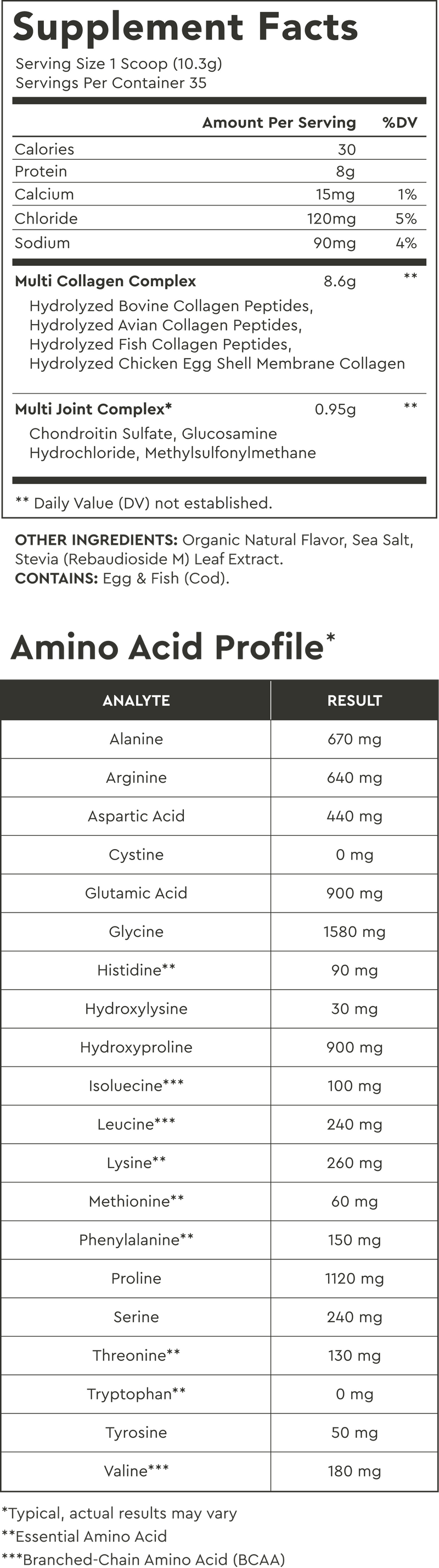 Supplement Facts for Vanilla / Large